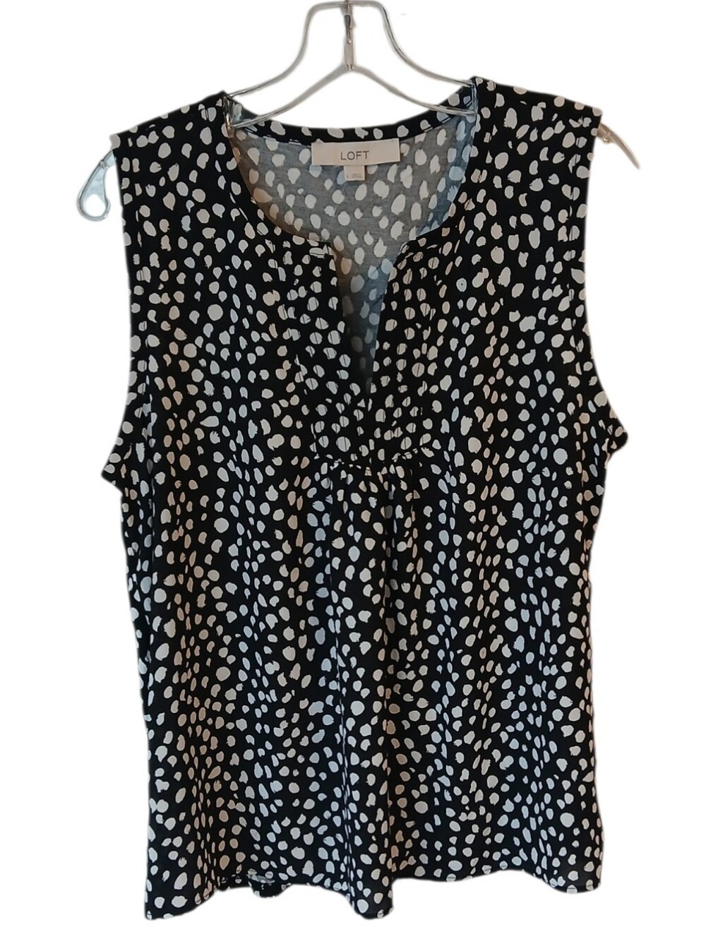 LOFT Black & White Sleeveless Dot-Print Shell Top Size Large NWT